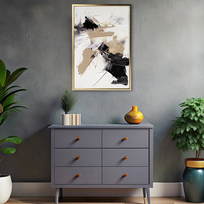 Canvas Wall Art Stretched Over Wooden Frame with Floating Frame and Black And Gold Spot Painting CV4117 - Al Rugaib Furniture