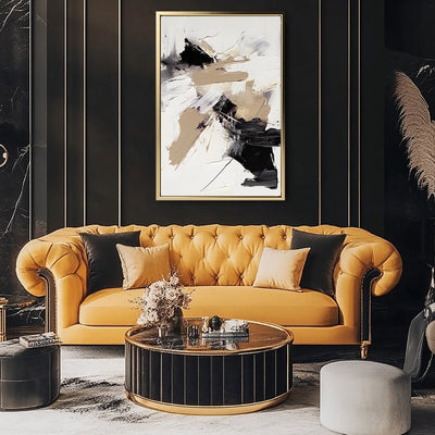 Canvas Wall Art Stretched Over Wooden Frame with Floating Frame and Black And Gold Spot Painting CV4117 - Al Rugaib Furniture