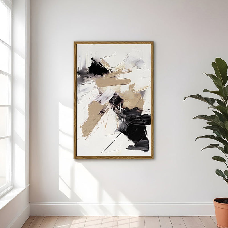 Canvas Wall Art Stretched Over Wooden Frame with Floating Frame and Black And Gold Spot Painting CV4117 - Al Rugaib Furniture