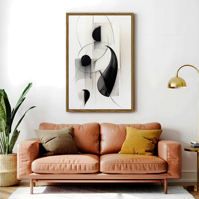 Canvas Wall Art Stretched Over Wooden Frame with Floating Frame and Black Circles Painting CV4118 - Al Rugaib Furniture