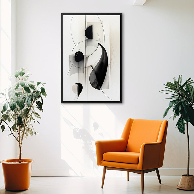 Canvas Wall Art Stretched Over Wooden Frame with Floating Frame and Black Circles Painting CV4118 - Al Rugaib Furniture