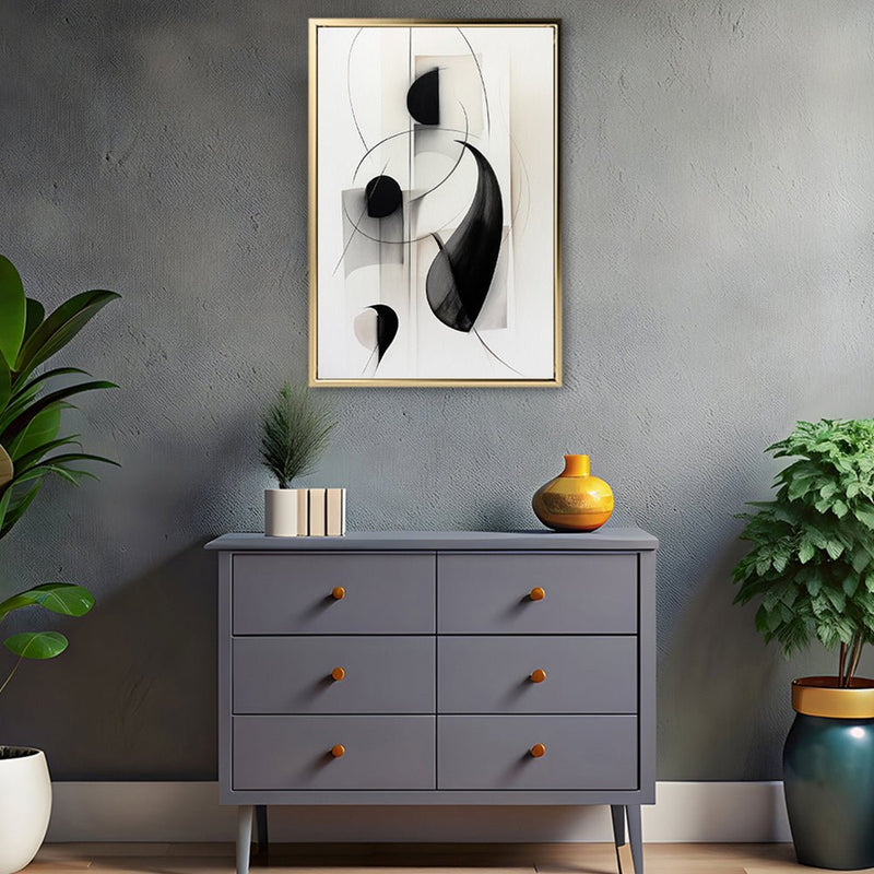 Canvas Wall Art Stretched Over Wooden Frame with Floating Frame and Black Circles Painting CV4118 - Al Rugaib Furniture