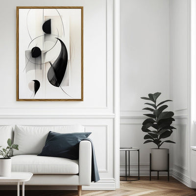 Canvas Wall Art Stretched Over Wooden Frame with Floating Frame and Black Circles Painting CV4118 - Al Rugaib Furniture