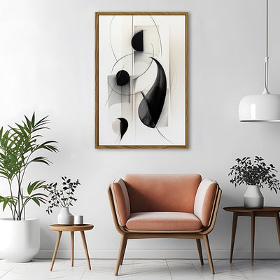 Canvas Wall Art Stretched Over Wooden Frame with Floating Frame and Black Circles Painting CV4118 - Al Rugaib Furniture