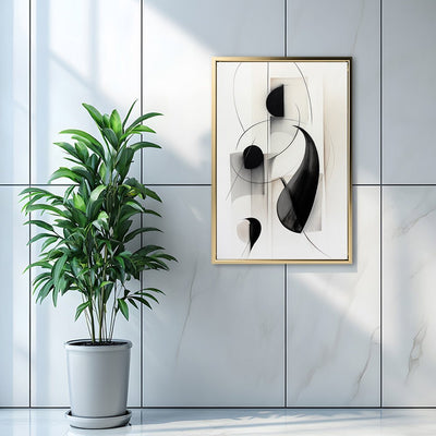 Canvas Wall Art Stretched Over Wooden Frame with Floating Frame and Black Circles Painting CV4118 - Al Rugaib Furniture
