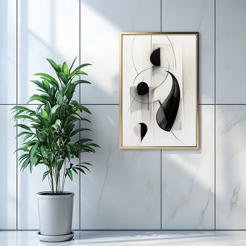 Canvas Wall Art Stretched Over Wooden Frame with Floating Frame and Black Circles Painting CV4118 - Al Rugaib Furniture