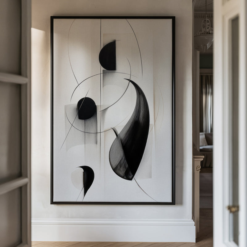 Canvas Wall Art Stretched Over Wooden Frame with Floating Frame and Black Circles Painting CV4118 - Al Rugaib Furniture