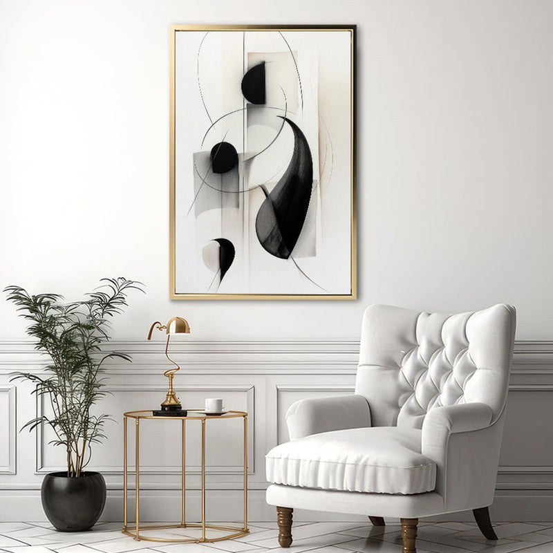 Canvas Wall Art Stretched Over Wooden Frame with Floating Frame and Black Circles Painting CV4118 - Al Rugaib Furniture