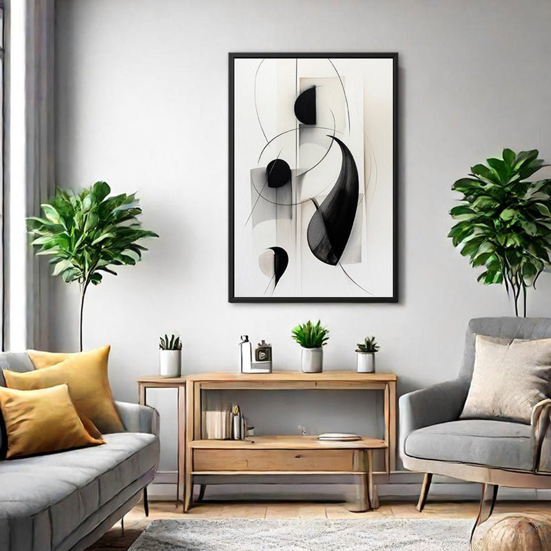 Canvas Wall Art Stretched Over Wooden Frame with Floating Frame and Black Circles Painting CV4118 - Al Rugaib Furniture