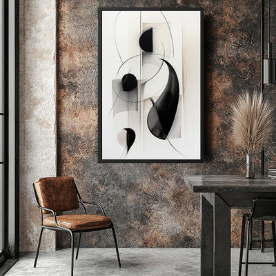 Canvas Wall Art Stretched Over Wooden Frame with Floating Frame and Black Circles Painting CV4118 - Al Rugaib Furniture