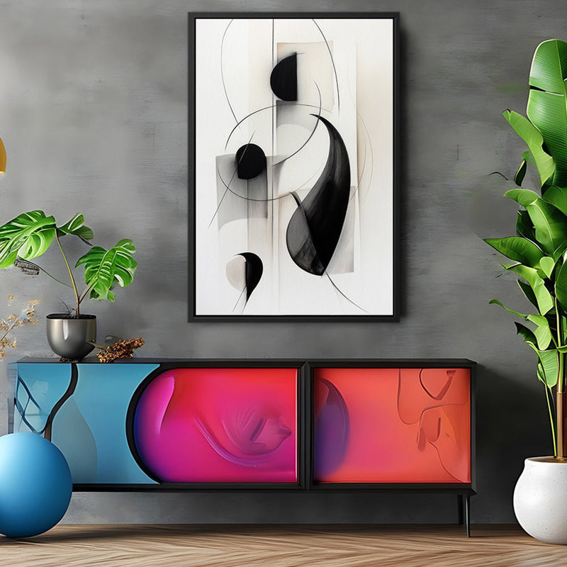 Canvas Wall Art Stretched Over Wooden Frame with Floating Frame and Black Circles Painting CV4118 - Al Rugaib Furniture