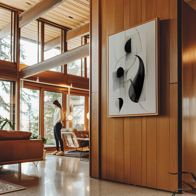 Canvas Wall Art Stretched Over Wooden Frame with Floating Frame and Black Circles Painting CV4118 - Al Rugaib Furniture