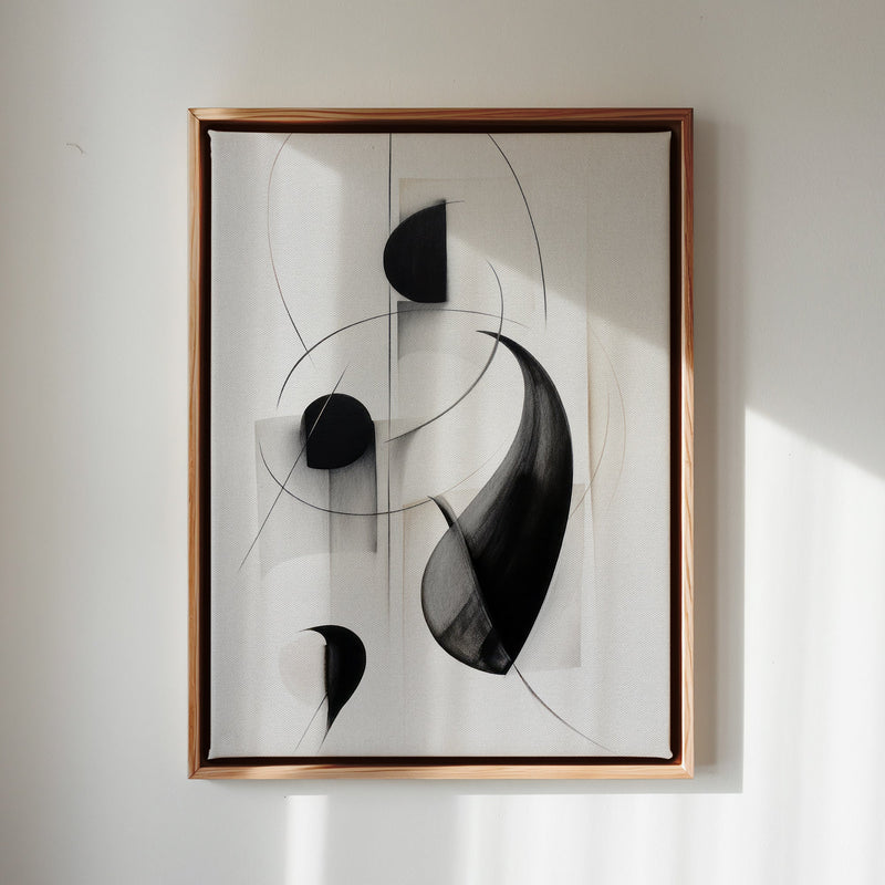 Canvas Wall Art Stretched Over Wooden Frame with Floating Frame and Black Circles Painting CV4118 - Al Rugaib Furniture