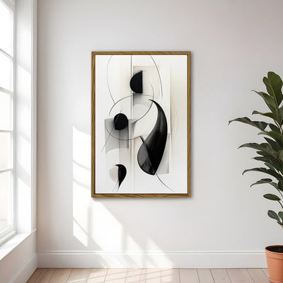 Canvas Wall Art Stretched Over Wooden Frame with Floating Frame and Black Circles Painting CV4118 - Al Rugaib Furniture