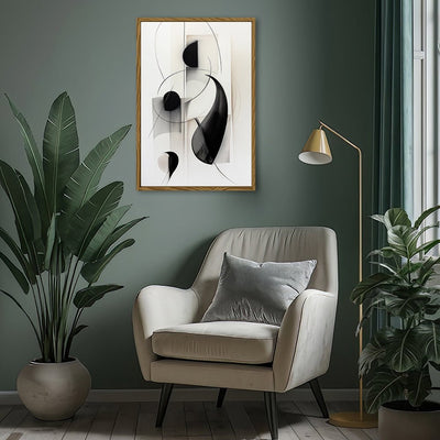 Canvas Wall Art Stretched Over Wooden Frame with Floating Frame and Black Circles Painting CV4118 - Al Rugaib Furniture