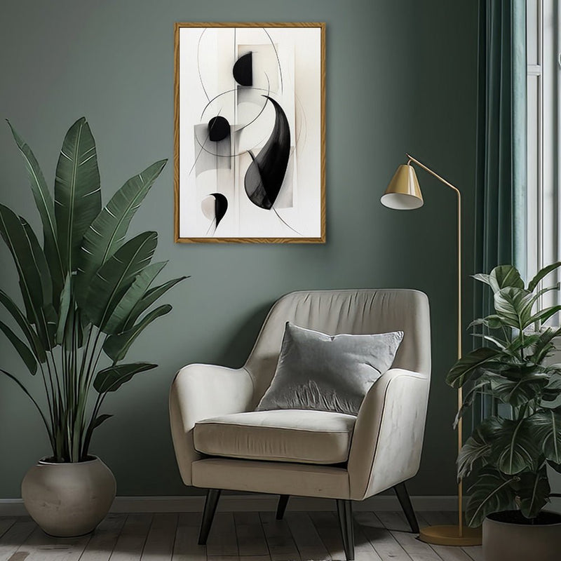 Canvas Wall Art Stretched Over Wooden Frame with Floating Frame and Black Circles Painting CV4118 - Al Rugaib Furniture