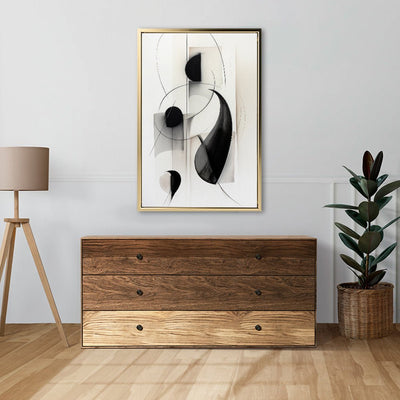 Canvas Wall Art Stretched Over Wooden Frame with Floating Frame and Black Circles Painting CV4118 - Al Rugaib Furniture