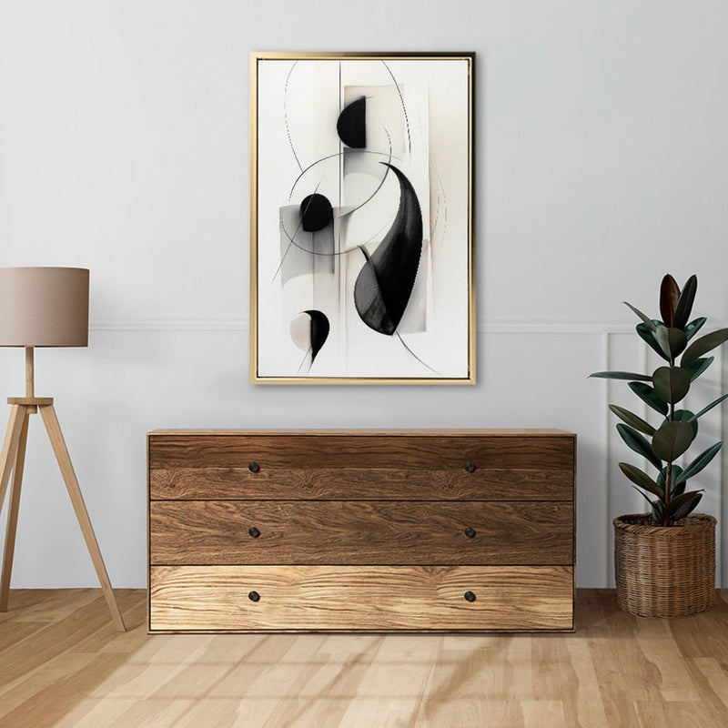 Canvas Wall Art Stretched Over Wooden Frame with Floating Frame and Black Circles Painting CV4118 - Al Rugaib Furniture