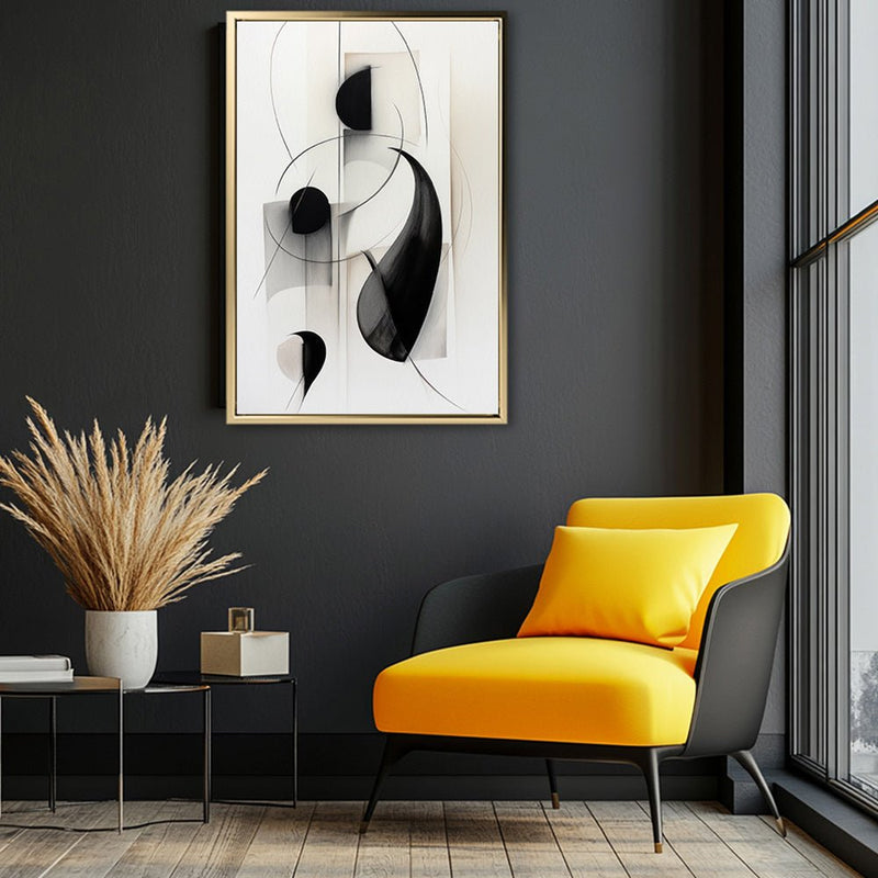 Canvas Wall Art Stretched Over Wooden Frame with Floating Frame and Black Circles Painting CV4118 - Al Rugaib Furniture