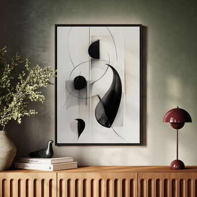 Canvas Wall Art Stretched Over Wooden Frame with Floating Frame and Black Circles Painting CV4118 - Al Rugaib Furniture