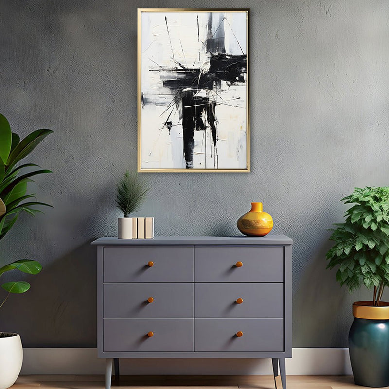 Canvas Wall Art Stretched Over Wooden Frame with Floating Frame and Black Crash Painting CV4119 - Al Rugaib Furniture