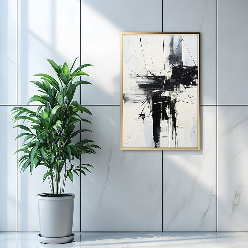 Canvas Wall Art Stretched Over Wooden Frame with Floating Frame and Black Crash Painting CV4119 - Al Rugaib Furniture