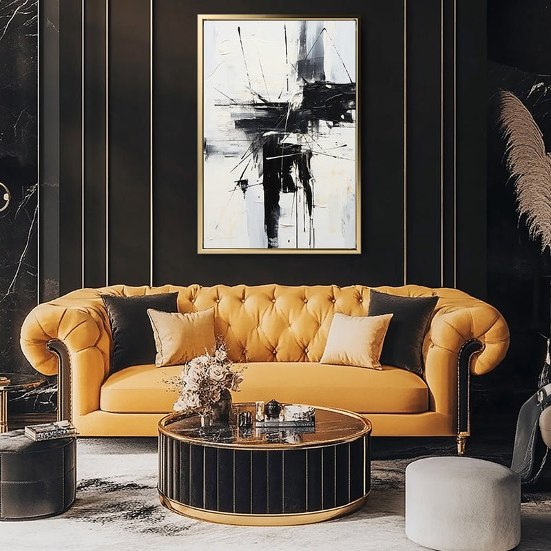 Canvas Wall Art Stretched Over Wooden Frame with Floating Frame and Black Crash Painting CV4119 - Al Rugaib Furniture