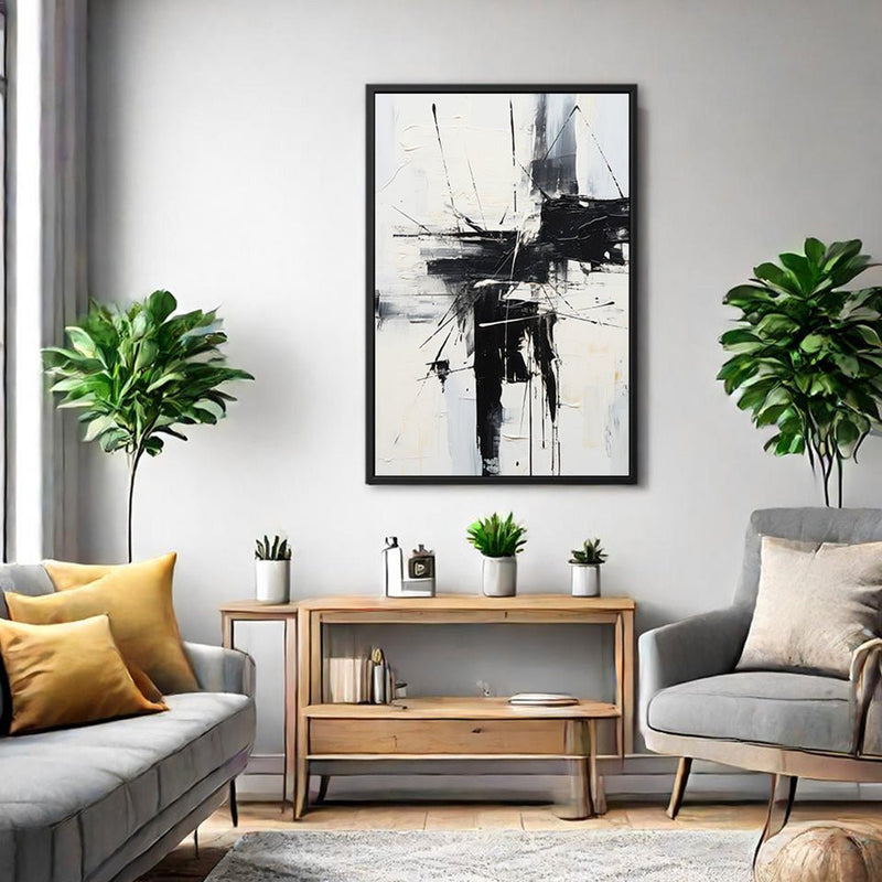 Canvas Wall Art Stretched Over Wooden Frame with Floating Frame and Black Crash Painting CV4119 - Al Rugaib Furniture
