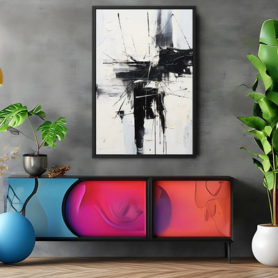 Canvas Wall Art Stretched Over Wooden Frame with Floating Frame and Black Crash Painting CV4119 - Al Rugaib Furniture