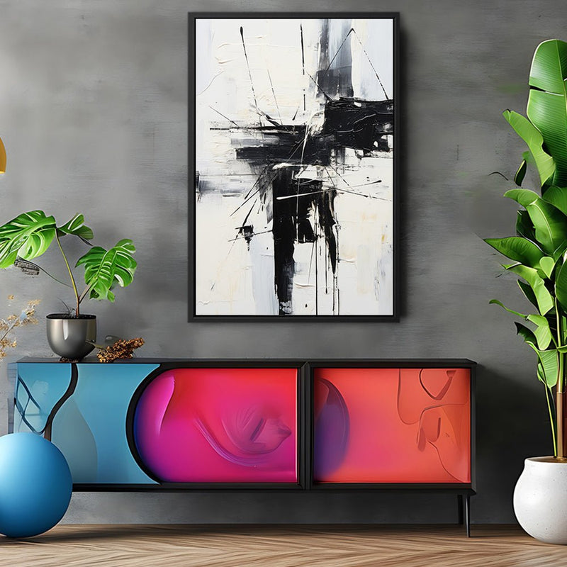 Canvas Wall Art Stretched Over Wooden Frame with Floating Frame and Black Crash Painting CV4119 - Al Rugaib Furniture