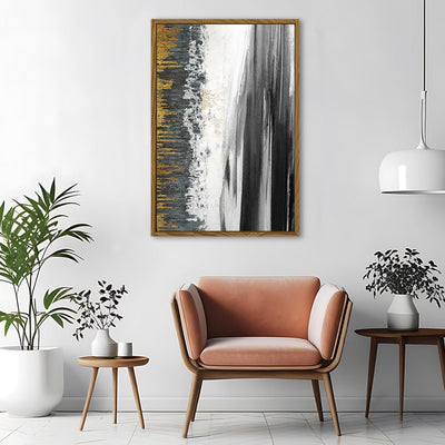 Canvas Wall Art Stretched Over Wooden Frame with Floating Frame and Black Lake Abstract Painting CV4120 - Al Rugaib Furniture