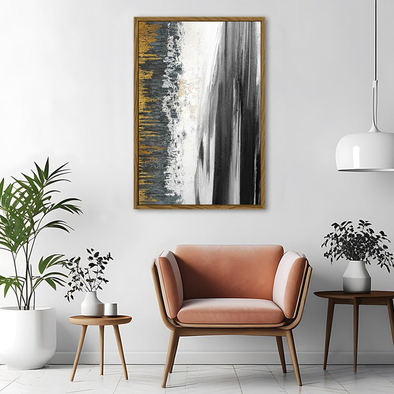 Canvas Wall Art Stretched Over Wooden Frame with Floating Frame and Black Lake Abstract Painting CV4120 - Al Rugaib Furniture