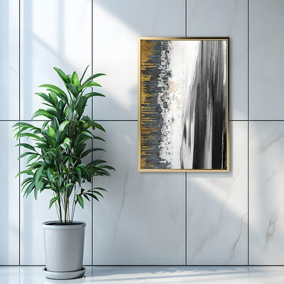 Canvas Wall Art Stretched Over Wooden Frame with Floating Frame and Black Lake Abstract Painting CV4120 - Al Rugaib Furniture