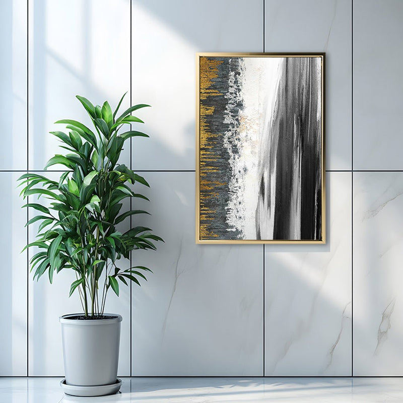 Canvas Wall Art Stretched Over Wooden Frame with Floating Frame and Black Lake Abstract Painting CV4120 - Al Rugaib Furniture