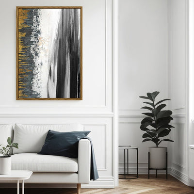 Canvas Wall Art Stretched Over Wooden Frame with Floating Frame and Black Lake Abstract Painting CV4120 - Al Rugaib Furniture