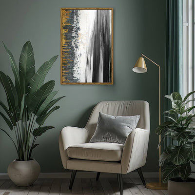 Canvas Wall Art Stretched Over Wooden Frame with Floating Frame and Black Lake Abstract Painting CV4120 - Al Rugaib Furniture
