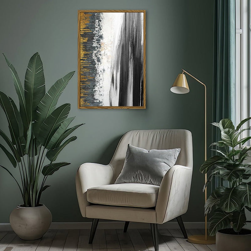 Canvas Wall Art Stretched Over Wooden Frame with Floating Frame and Black Lake Abstract Painting CV4120 - Al Rugaib Furniture