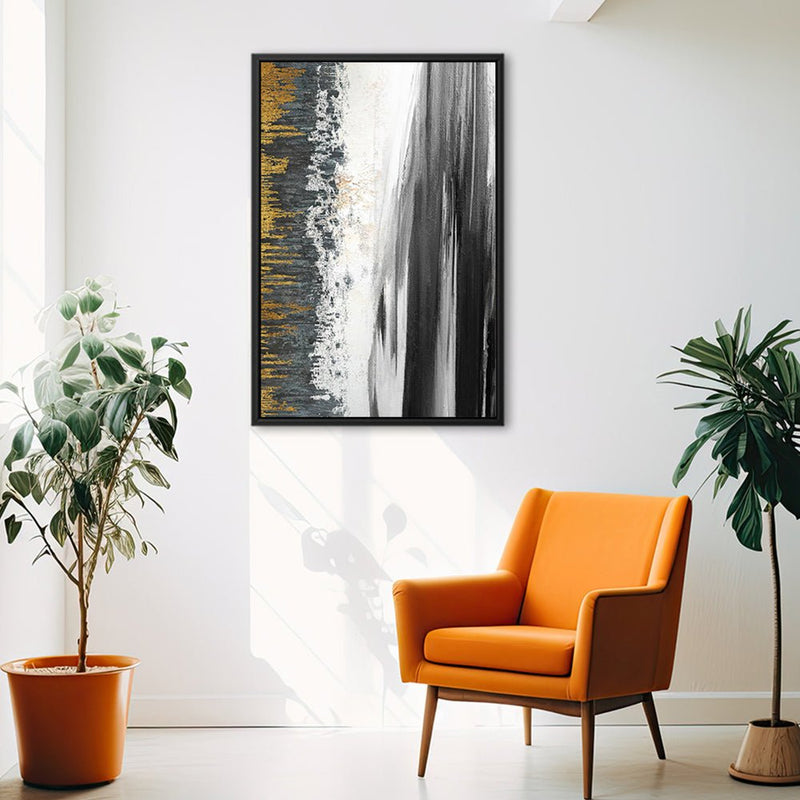 Canvas Wall Art Stretched Over Wooden Frame with Floating Frame and Black Lake Abstract Painting CV4120 - Al Rugaib Furniture