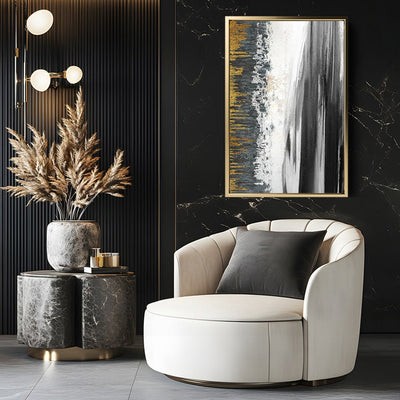 Canvas Wall Art Stretched Over Wooden Frame with Floating Frame and Black Lake Abstract Painting CV4120 - Al Rugaib Furniture