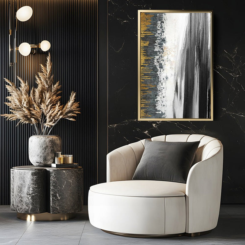 Canvas Wall Art Stretched Over Wooden Frame with Floating Frame and Black Lake Abstract Painting CV4120 - Al Rugaib Furniture