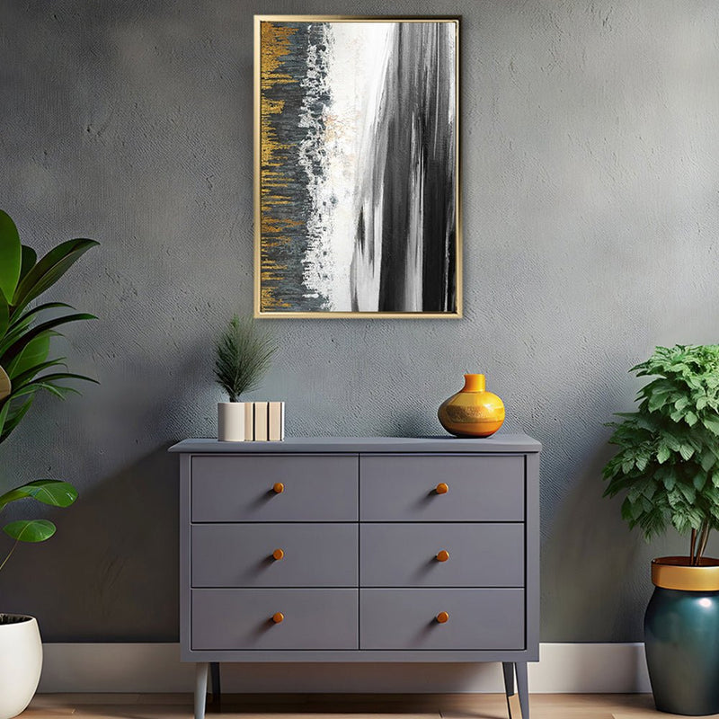 Canvas Wall Art Stretched Over Wooden Frame with Floating Frame and Black Lake Abstract Painting CV4120 - Al Rugaib Furniture