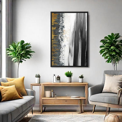 Canvas Wall Art Stretched Over Wooden Frame with Floating Frame and Black Lake Abstract Painting CV4120 - Al Rugaib Furniture