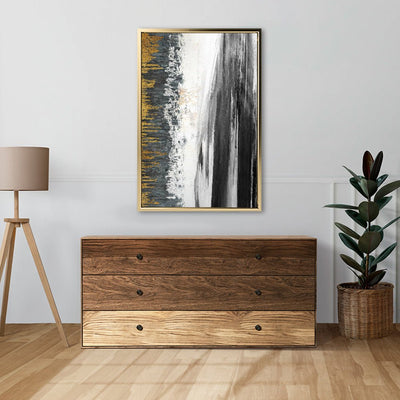 Canvas Wall Art Stretched Over Wooden Frame with Floating Frame and Black Lake Abstract Painting CV4120 - Al Rugaib Furniture