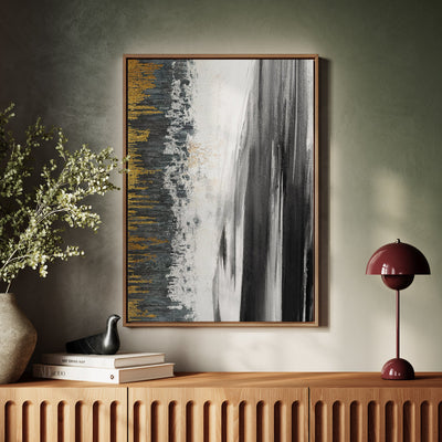 Canvas Wall Art Stretched Over Wooden Frame with Floating Frame and Black Lake Abstract Painting CV4120 - Al Rugaib Furniture