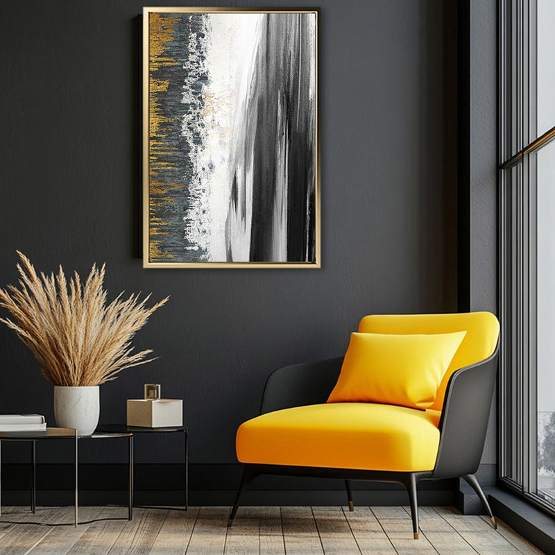 Canvas Wall Art Stretched Over Wooden Frame with Floating Frame and Black Lake Abstract Painting CV4120 - Al Rugaib Furniture