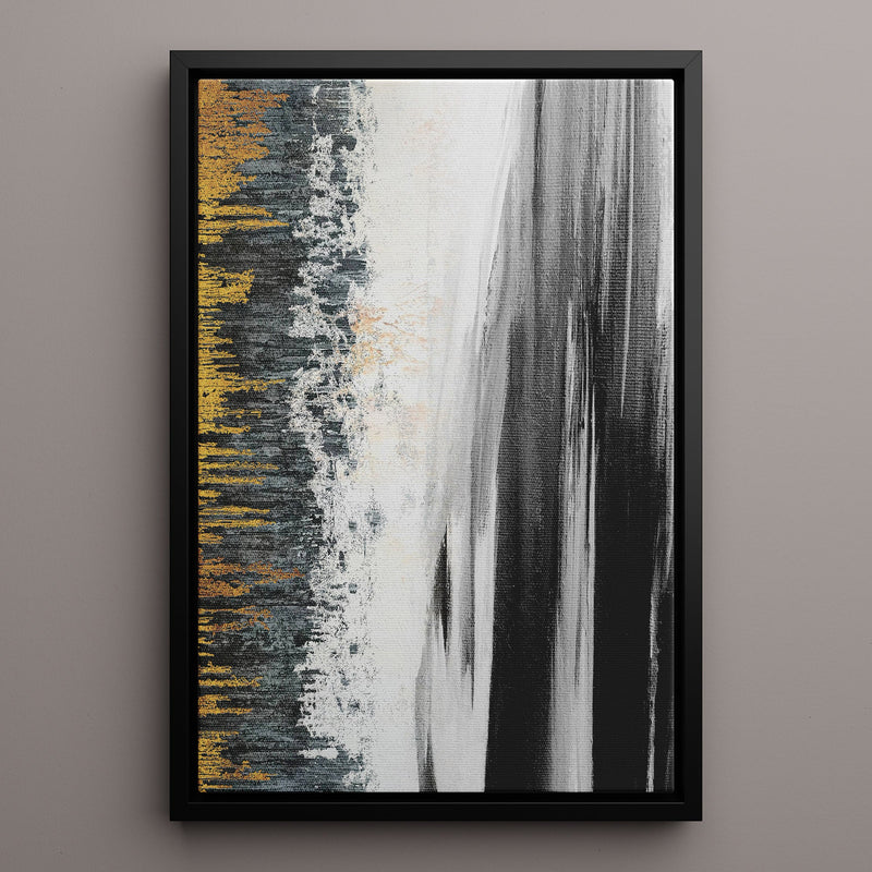 Canvas Wall Art Stretched Over Wooden Frame with Floating Frame and Black Lake Abstract Painting CV4120 - Al Rugaib Furniture