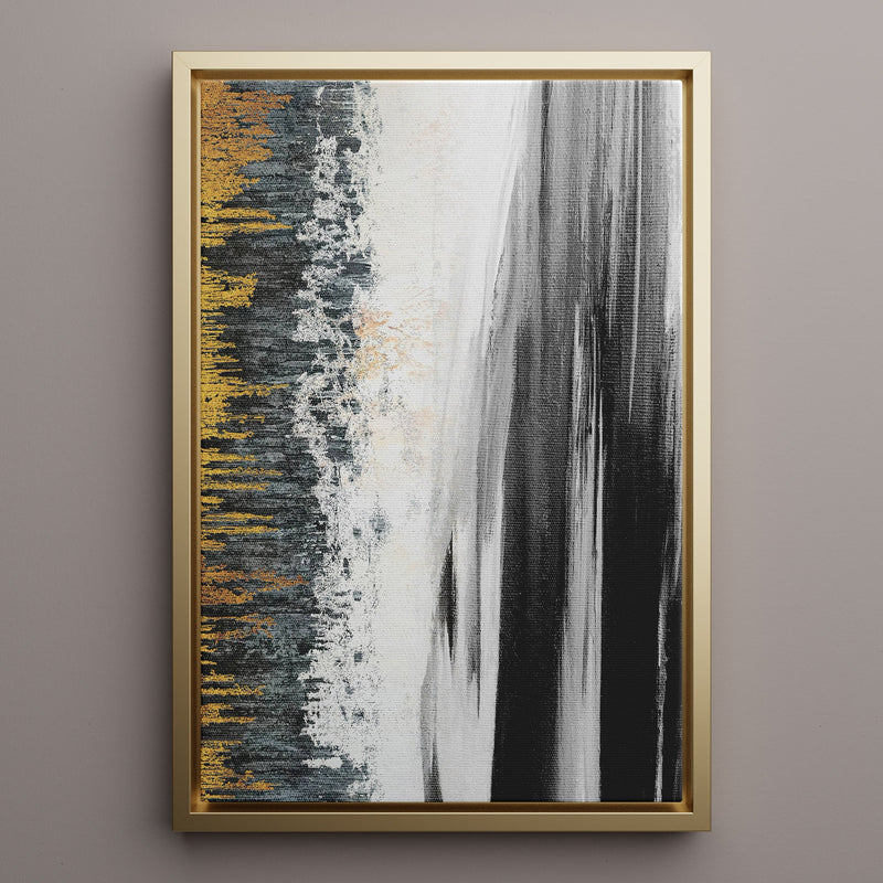 Canvas Wall Art Stretched Over Wooden Frame with Floating Frame and Black Lake Abstract Painting CV4120 - Al Rugaib Furniture