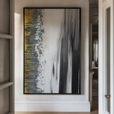 Canvas Wall Art Stretched Over Wooden Frame with Floating Frame and Black Lake Abstract Painting CV4120 - Al Rugaib Furniture