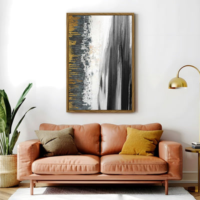 Canvas Wall Art Stretched Over Wooden Frame with Floating Frame and Black Lake Abstract Painting CV4120 - Al Rugaib Furniture