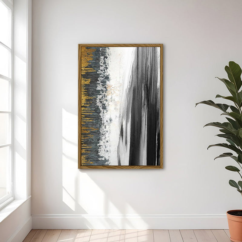 Canvas Wall Art Stretched Over Wooden Frame with Floating Frame and Black Lake Abstract Painting CV4120 - Al Rugaib Furniture